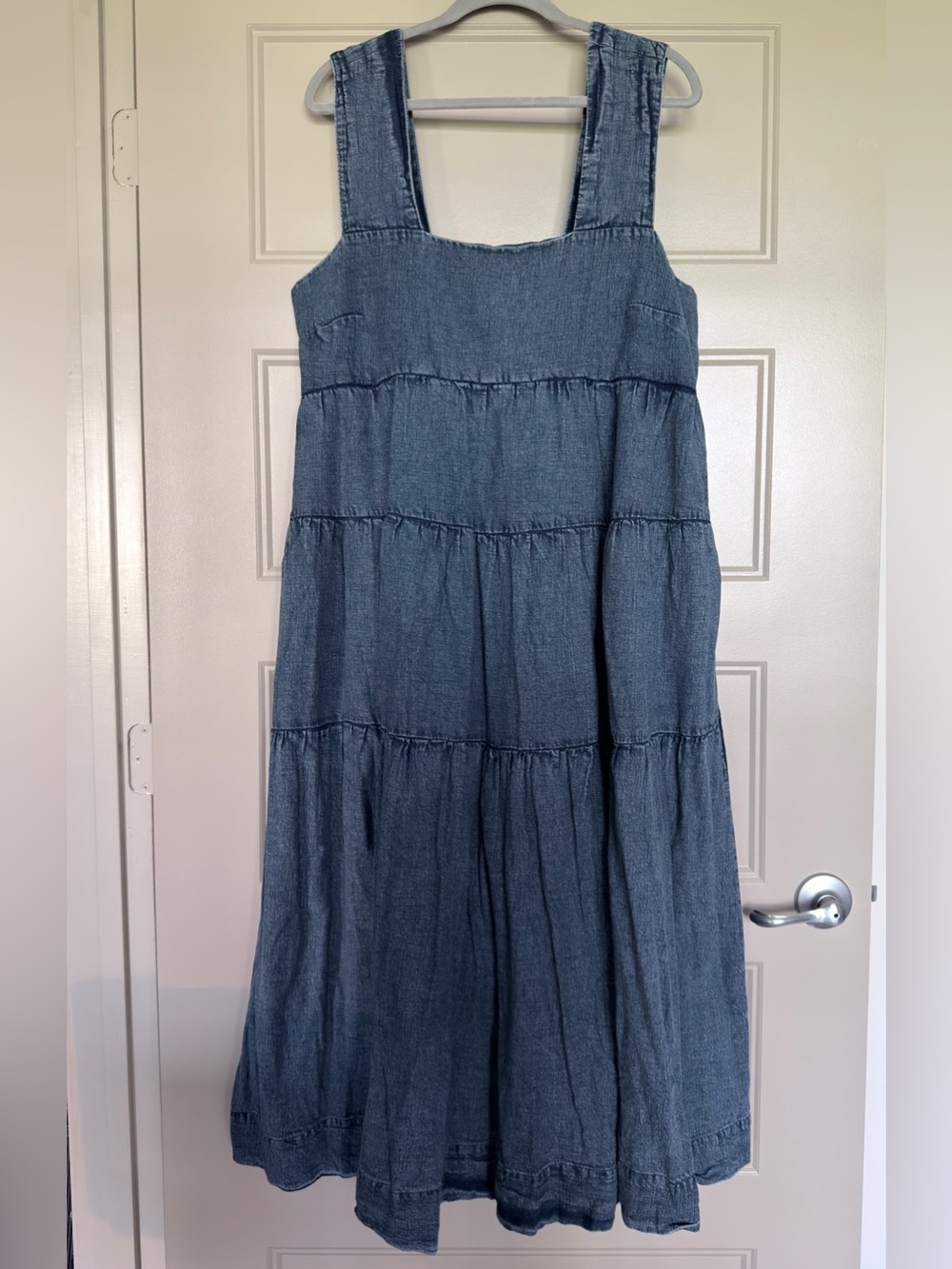 Helena Square-Neck Tiered Denim Midi Dress by Anthropologie XL - Picture 2 of 10